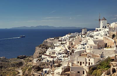 Ferry in Oia, Santorini in the Cyclades Islands